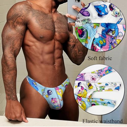 Mens Sexy Cotton T back Thong G String Underwear Low Rise Cute Cartoon Panties Bulge Pouch Lingerie2