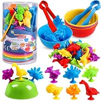 NAODONGLI Counting Dinosuar with Rainbow Sorting Bowls, Sensory Training & Color Classification Montessori Education Learning Fine Motor Skills Toys Set Gift for Kids Preschool Ages 3 + Years