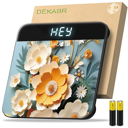 DEKABR Báscula de baño para peso corporal, máquina de pesaje digital de alta precisión para personas, almohadilla de pie con patrón 3D suave mejorada, baterías incluidas, tamaño compacto, báscula