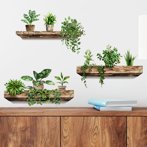 Image of Green Plants Wall Stickers 3D Bonsai Tropical Betterfly Creative Vinyl Peel and Stick Removable Wall Art for Living Room Bedroom Home Office (Green Plant 3)
