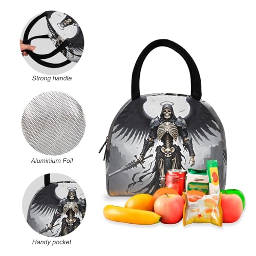 Backpack Lunch Bag Set Skeleton Angel Battlefield Print, Big Storage Travel Backpacks with Insulated Lunch Box for Office Hiking Picnic4