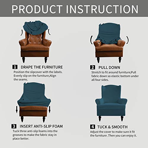 Image of Easy-Going Stretch Wingback Chair Sofa Slipcover Deep Teal