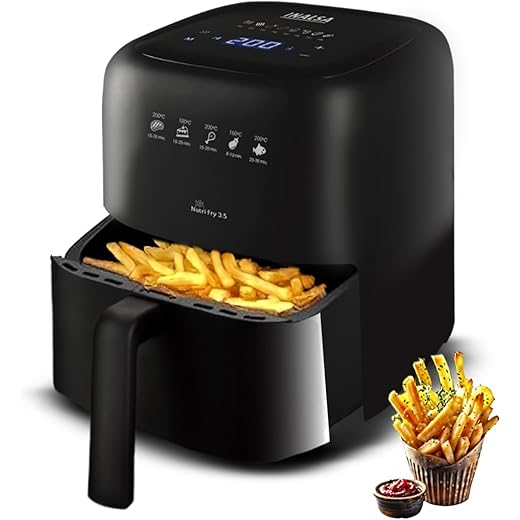 INALSA Air Fryer 3.5 ltr|1400 W with Air Crisp Technology|Temperature & Timer Control|8 Preset Menu & Digital Display|Air fry, Bake,Roast,Reheat,Dehydrate|Airfryer Recipe book-NutriFry 3.5