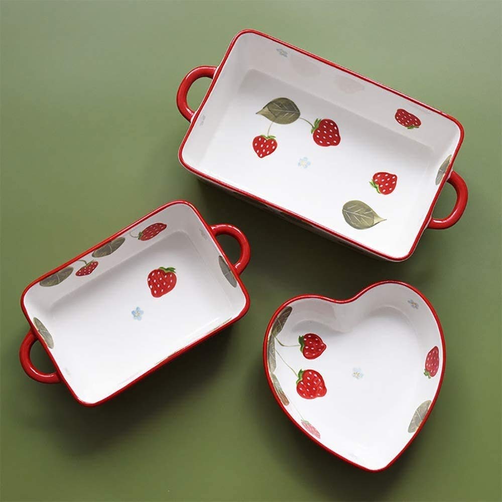 Ensemble de Cuisson en céramique, Plat de Cuisson pour la Cuisine, Cuisine, dîner de gâteau, Banquet et Utilisation Quotidienne, poêles à Cuisson en Porcelaine 3 pièces Ensemble