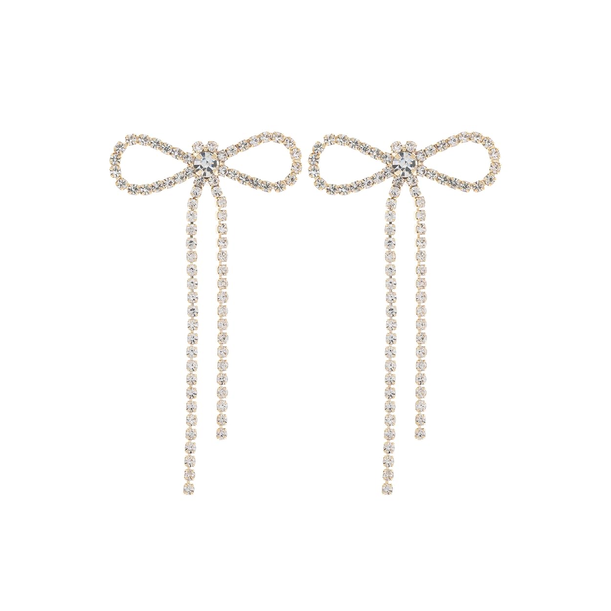 Bow Tie Ribbon Drop Dangle Earrings for Women – Embellished with Rhinestone Crystals – Silver, Gold, and Hematite Plated - Gift Box Included