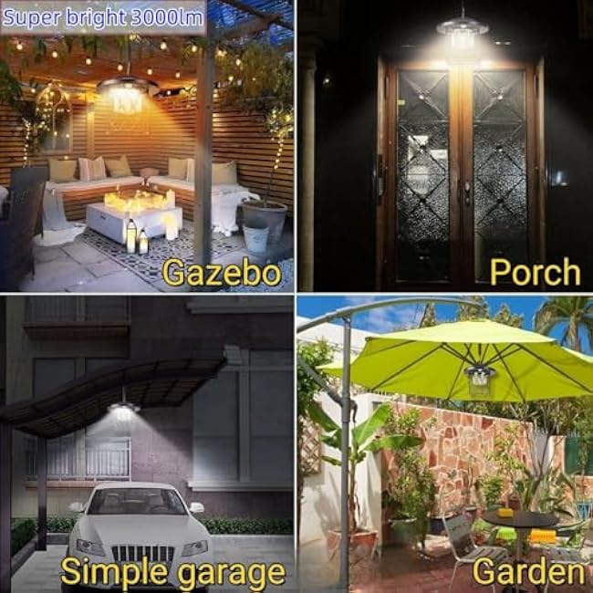 HULPPRE 3000lm Solar Shed Light,Daytime or Night,Classic Metal Solar Lights Indoor&Outdoor with E27 Bulb,Cool or Warm White,5 Modes Barn,Chicken Coop Light,Pendant Lamp for Patio,Garden,Yard,Gazebo