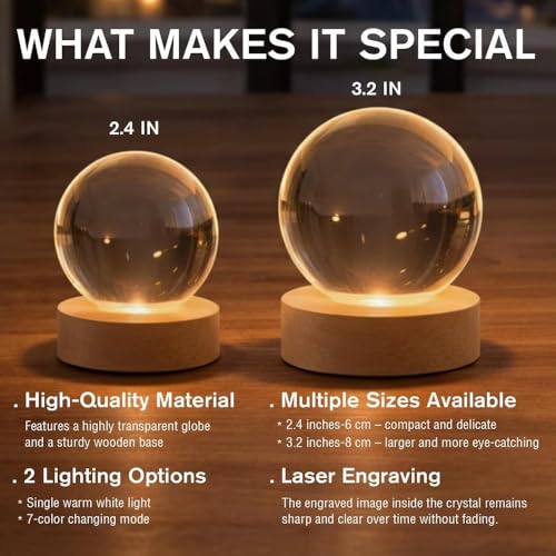 Image of Evamall Custom Moon Phase Crystal Ball Night Light, Personalized LED Crystal Globe for Couples, Wedding Anniversary Keepsake, Valentine's Day Gift, The Night We Got Married
