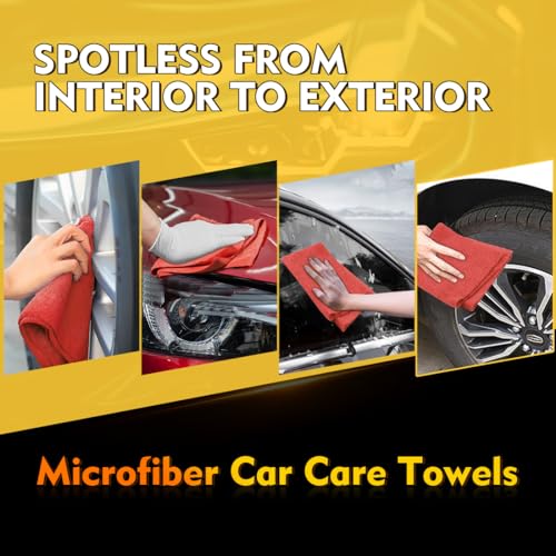 Image of HOMEXCEL Red Shop Towels 100 Pack, Reusable Microfiber Cleaning Cloth Bulk, Multipurpose Microfiber Towels for Cars, House and Kitchen, Highly Absorbent Cleaning Rags 11.5 x 11.5 inch