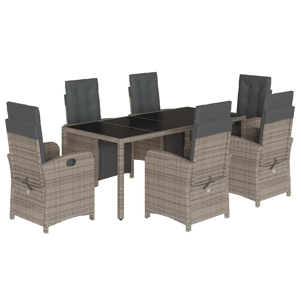 Set da Pranzo Giardino 7 Pezzi con Cuscini Grigi