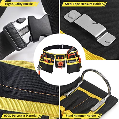 Lotkey Tool Belt, 13 Pockets Tool Belts For Men Including Steel Hammer Loops Measuring Tape Holder Tool Pouch Adjustable Up To 47" For Woodworker, Electrician, Construction, Diyers #TOP2