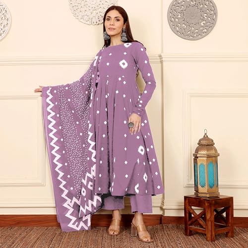Image of ANNI Designer | Rayon Anarkali Printed Kurta with Pant & Dupatta | Cotton Kurta Set for Women | Stylish Co-Ord Set with Dupatta Ethnic Dress for Women