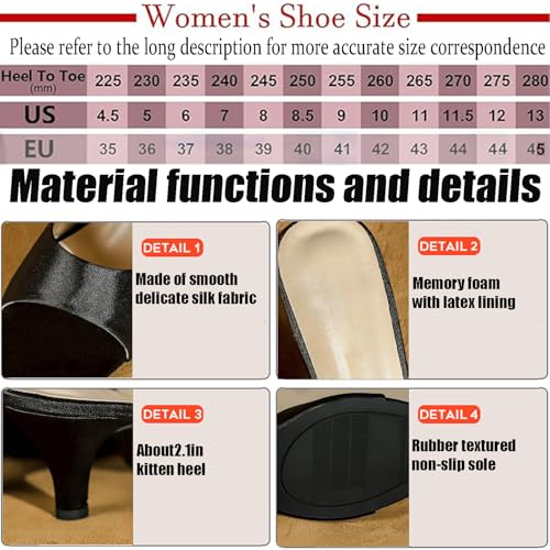 Women's Satin Kitten Heel Sandals Classic Round Open Toe Slip On Mid Heel Dress slide Sandals Daily Non-Slip Backless Casual slides3