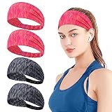 4 Piezas Cinta Pelo Deporte,Diadema Deportiva Elasticas para Mujer Hombre,Bandas Absorbe el Sudor para Running Fitness Yoga Ciclismo Jogging Voleibol Tenis (2 Negro + 2 Rojo)