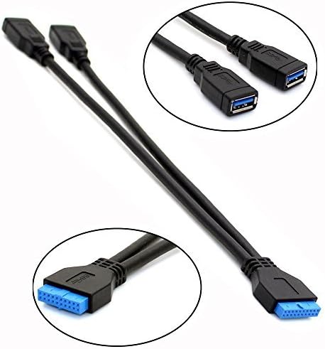 RAYSUN Dual 2 Port USB 3.0 A Type Female to 20 Pin Box Header Female Slot Adapter Cable for USB Ports Directly to Computer Motherboard
