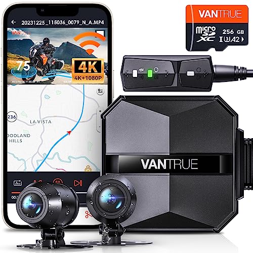Cámara de motocicleta 4K dual Vantrue F1 y tarjeta de 256GB con grabación continua