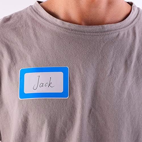 Name Tag Labels - 200 Colourful Name Label Stickers 89x57mm 4 Colours Waterproof Adhesive Name Tags, Sticky Labels for Clothes, Office and School