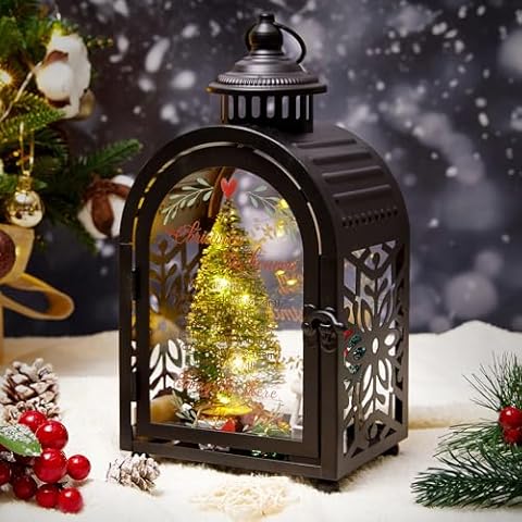 WOODEXPE Christmas in Heaven Memorial Lantern with Christmas Ornaments Set (Black) Cover