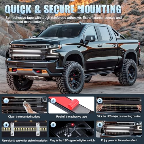 Image of Nilight 2PCS 24 inch Truck Grille Strobe Lights Strip 384 LED Emergency Light White Flexible Side Flashing Warning Caution Safety Waterproof Lighting Kit for Trucks Tow Plow Construction Vehicles