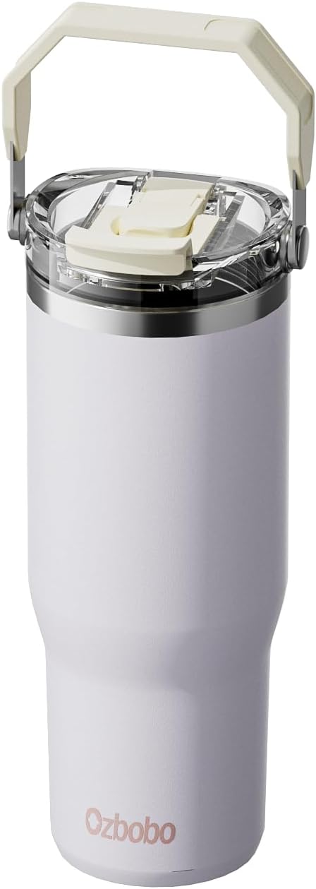 30 oz Tumbler with Handle,Tumbler With Straw And Lid, Insulated Water Bottle With Two in One BPA-Free Lid,100% Leak Proof Stainless steel bottle (Rose Quartz)