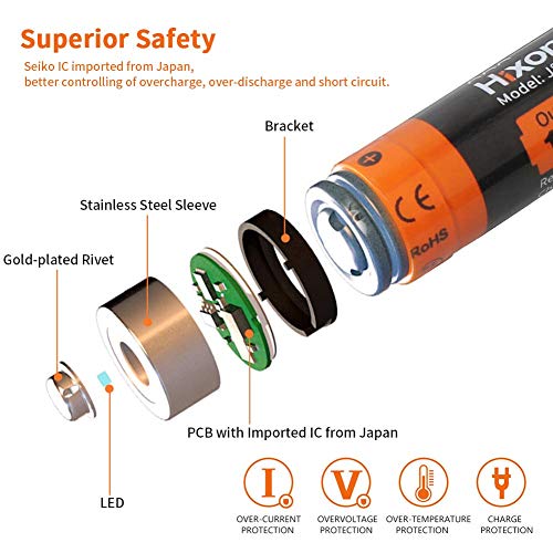 Hixon AA AAA 1,5 V oplaadbare Li-ion batterijen, set met 4 stuks AA en 4 stuks AAA batterijen en snellader - Afbeelding 7