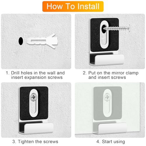 Image of 8 Pack Metal Mirror Holder Clips, Steel Heavy Duty Frameless Mirror Mounting with Screws for Billboards (8)