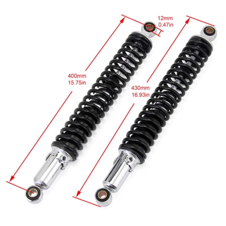 Image of 400mm 15.75 inch 7mm Spring Universal Motorcycle Shock Absorber Rear Suspension ATV Quad Scooter Dirt Bike For XL185 XL125 Maximum Load Capacity 450lb /pair Black Color