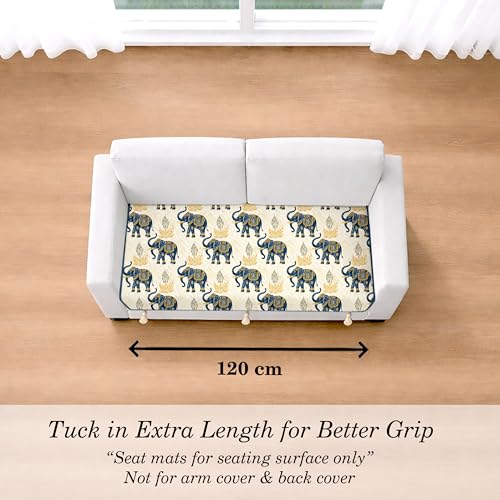 Image of Cloth Fusion Quilted Sofa Cover Seat Mat 2 Seater, Elephant Motif | Reversible Jaipuri Print, 120 cm, Seat Cover Only, Decorative Tassel Edging With A Spare, Easy Tuck-In Hold, Not Anti-Slip