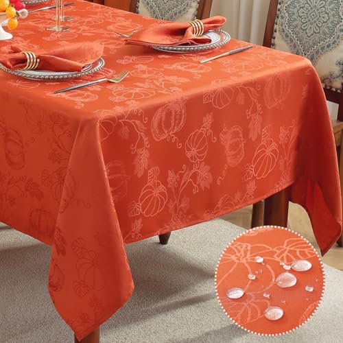 Sastybale Fall Tablecloths For Rectangle Tables, Jacquard Thanksgiving Table Cloth With Pumpkins And Vines cover