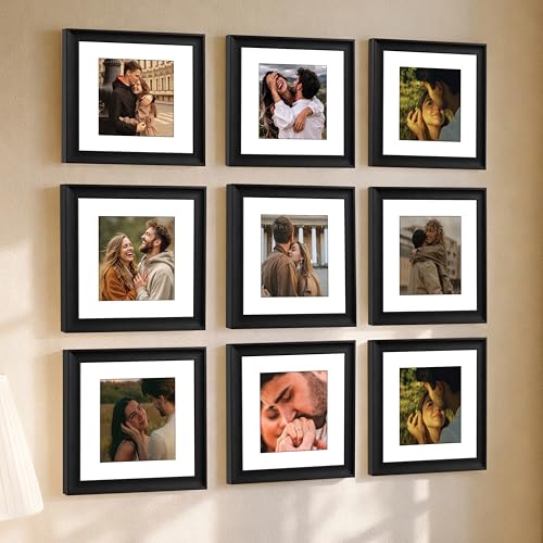 Image of Art Street Wooden Photo Frame for living room, Aesthetic Cave Design Photo Frames for Photograph, Art Work, Certificates Set of 9 (8x8 Inch, Black)