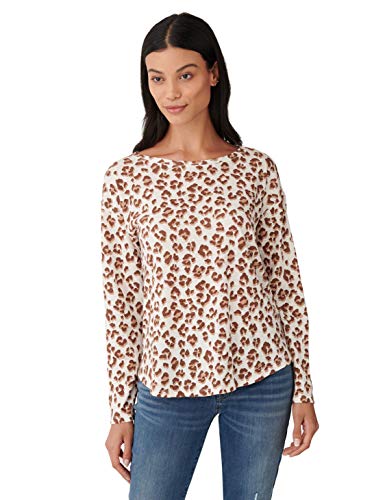 Lucky Brand Women's Long Sleeve Round Neck Tee, Leopard Print, M
