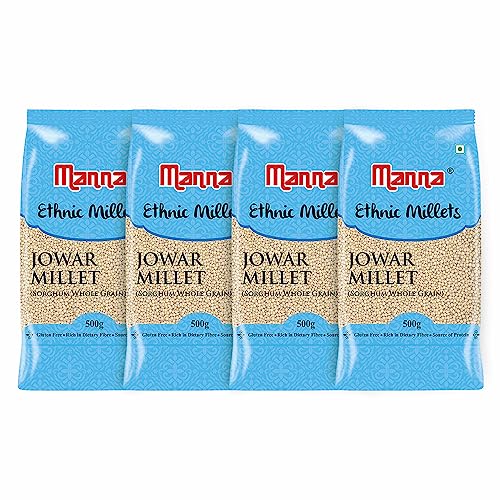 Image of Manna 100% Whole Grain Jowar Sorghum Millet Great Millet Bili Jola Jonnalu Cholam Natural grains (Unpolished) 2Kg (500g (Pack of 4)