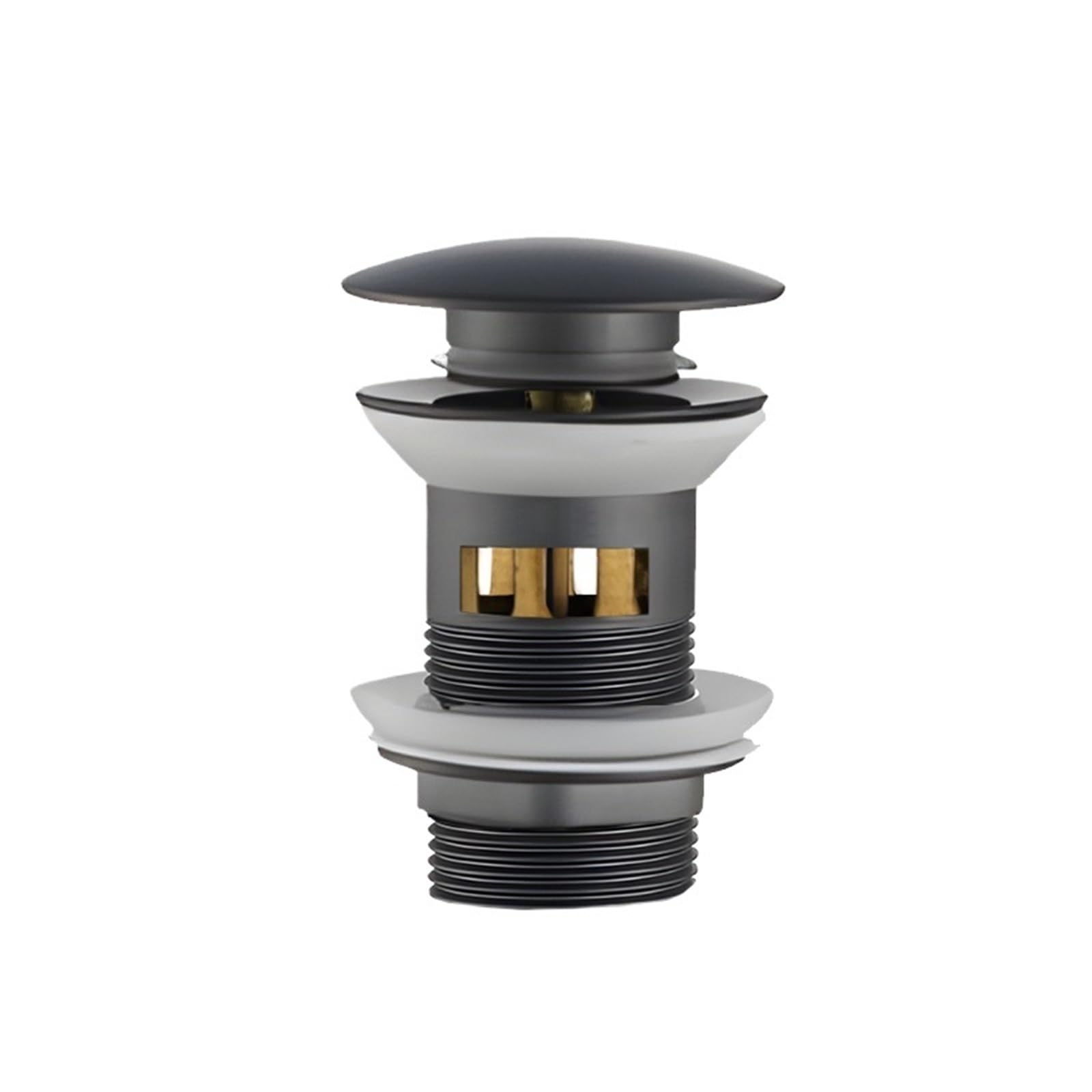 Sink Plug Black Gold Basin Sink Drainer Corrosion Resistant Pop Up Push Button Waste Trap with Overflow Kitchen Bath Drain Stopper No Hole for Washbasin(Grey with Hole)
