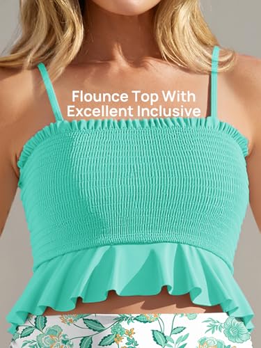Image of Summer Mae Maternity High Waist Swimsuit Ruffle Hem Bikini Bathing Suit Shirred Bandeau Two Piece Pregnancy Swimwear