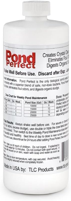 TLC PondPerfect Natural Pond Bacteria Treatment – Improves Clarity, Digests Sludge & Odors – Safe for Fish & Koi – Non-Chemical, Easy Liquid Dosing. 32 oz (946 ml).