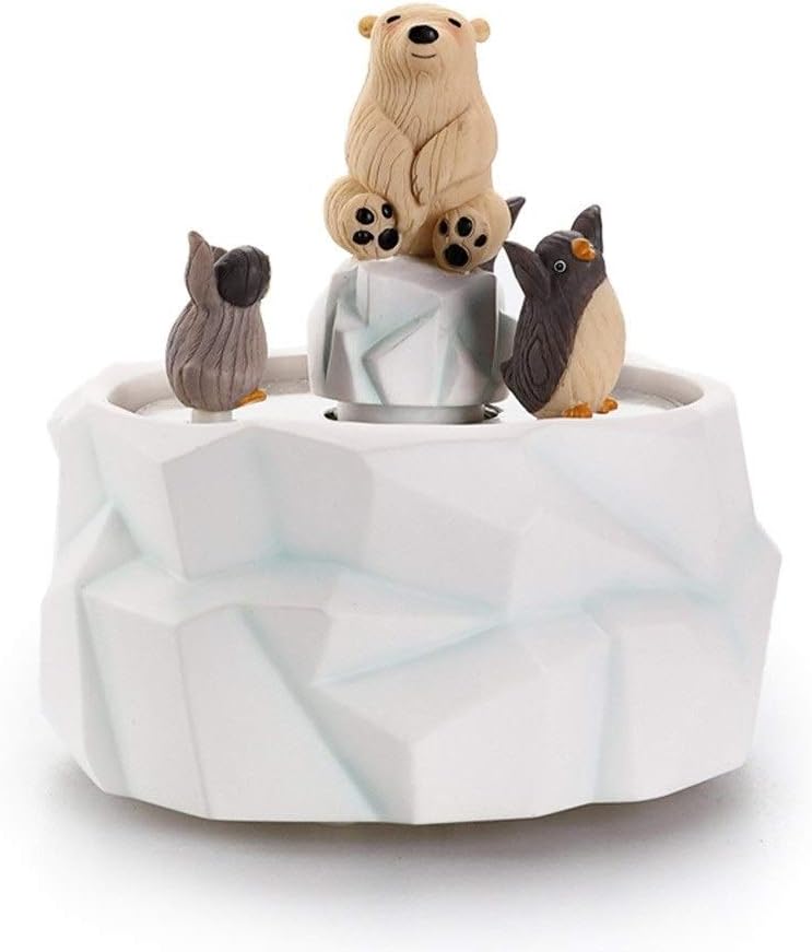 Music Box Cute Polar Bear Theme Music Box,Rotate Animals Music Box Home Decor Ornament,Best Cerative Birthday Gift for Kids,Penguin Octave Music Box