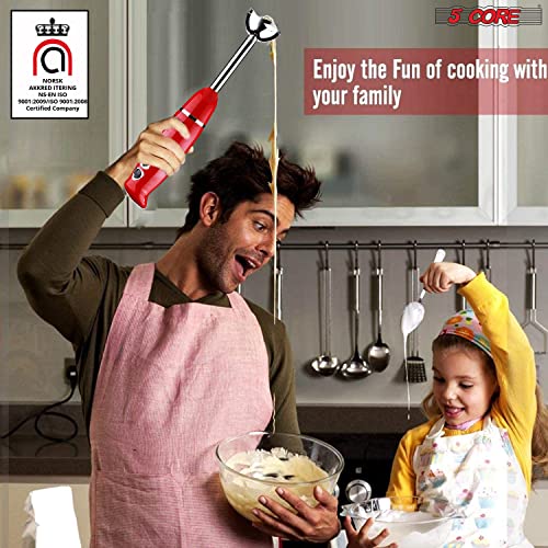 5 Core Immersion Hand Blender 500W Multifunctional Powerful Electric Handheld Blender 8 Variable Speed Emersion Hand Mixer Stick Bpa Free Hb 1510 Red #TOP4