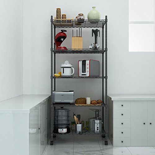 Homdox Metal Shelving Unit 5Shelf Steel Wire Shelves with Wheels