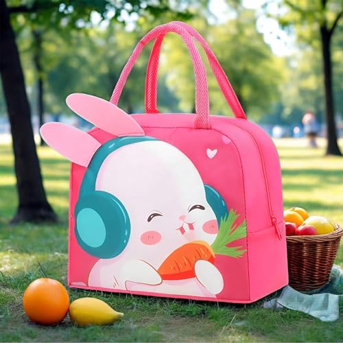 Image of 3D Printed Insulated Lunch Bag | Hot & Cold Leak Proof Thermal Tiffin Storage Bag for Office, School, Kids (Pink Rabbit)