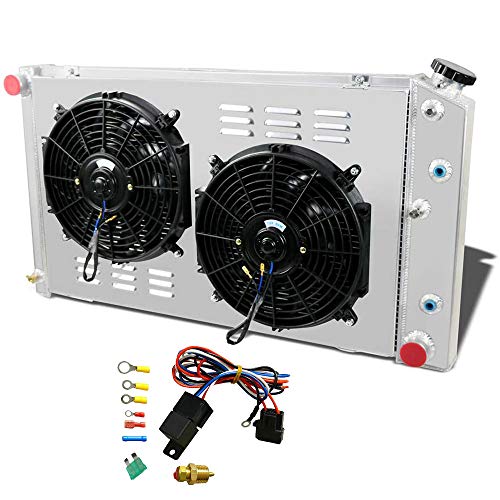 ALLOYWORKS 4 Row Aluminum Radiator Shroud Fan Relay Kit For 1968-1990 Chevy C K Series 10 20 30 Pickup Chevelle El Camino Buick GMC V8 Engines AT MT 28 Wide Core Crossflow Radiators