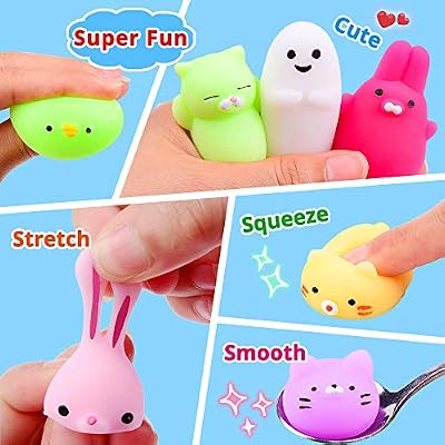 Mochi Mini Squishy Animal Toys 20 Pcs - Party Favors for Kids, Kawaii Squeeze Toy Cat Unicorn, Stress Relief for Adults, Birthday Favors, Pinata Filler Random