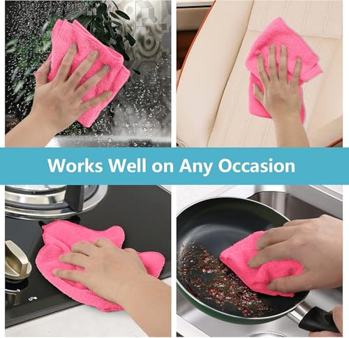 Image of HOMEXCEL Pink Microfiber Cleaning Cloth, 8 Pack Cleaning Towels for Kitchen, Lint Free, Scratch-Free, Highly Absorbent, and Reusable Cleaning Rags for House, Window and Glass, Cars, 11.5 X11.5 inch