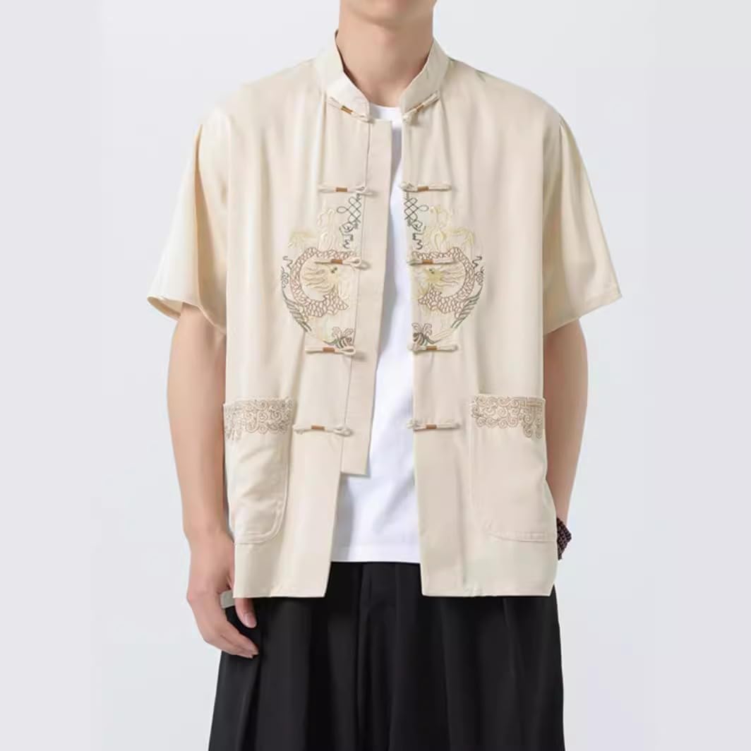 Chinese Style Short Sleeve Shirt Men's Loose Ice Silk Tang Suit Summer Shirt
