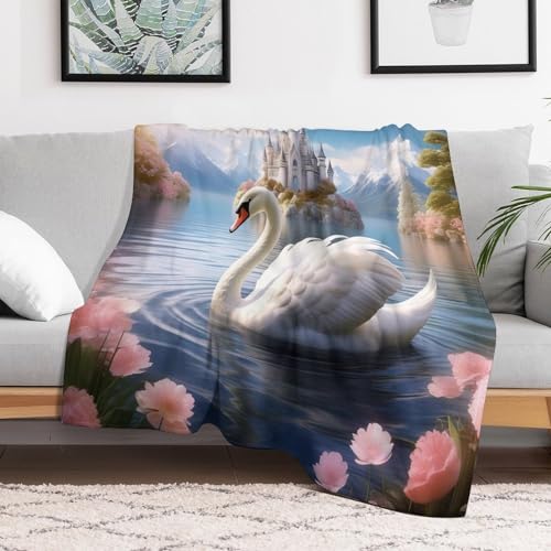 Manta de franela suave para sofá de 130 x 150 cm con dibujos de cisnes para invierno 3