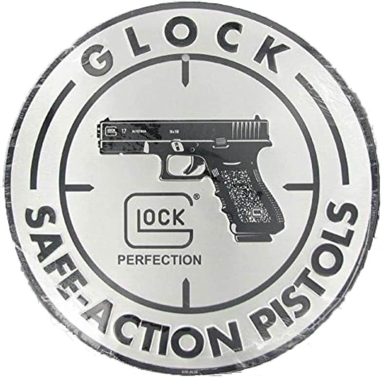 GQWJKSZRetro Metal tin Sign G-l-ock Perfection Oem Safe Action Tin Sign Home Cave Garage bar Wall Decoration Vintage Metal Sign Diameter 12 x 12Inch