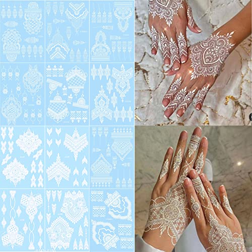 XMASIR 12 Sheets White Tatoo Sticker for Women Girls Waterproof Fake Tattoos Temporary Tattoo Kits