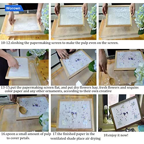 Worown A5 Paper Making Screen Kit With Instructions, Includes 7.5 X 10 Inch Wooden Paper Making Mold Frame, Pulp Sheet, Color Paper, Spoon And Wire Whisk For Diy Paper Craft #TOP4