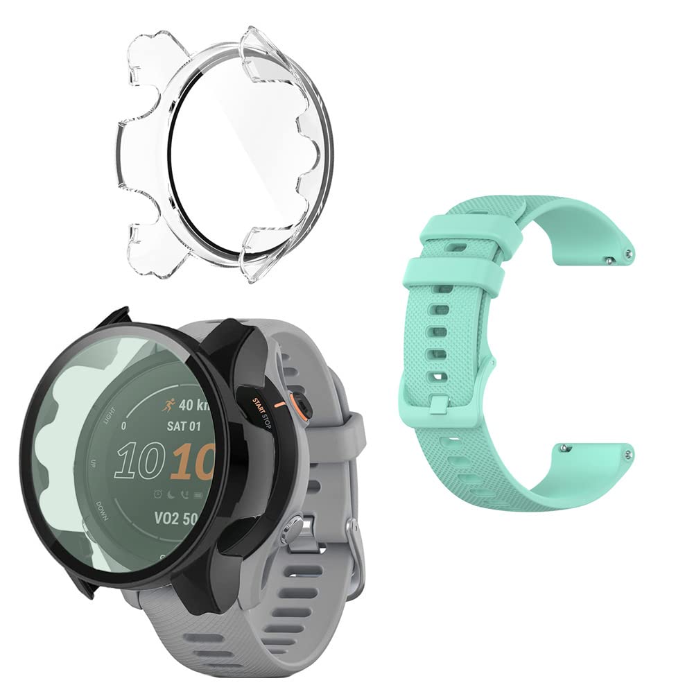 Watch Case Compatible for Garmin Forerunner 255s/ Forerunner 255s Music, Case with Screen Protector [Tempered Glass] Anti-Scratch High Definition Full Coverage and Soft Silicone Replacement Band