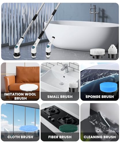 Electric Spin Scrubber, Cordless Cleaning Brush with 10 Cleaning Tools, 2H Long Battery Life, Adjustable Handle, IPX7 Waterproof Power Scrubber for Bathroom, Tub, Tile, and Car Cleaning - Image 8