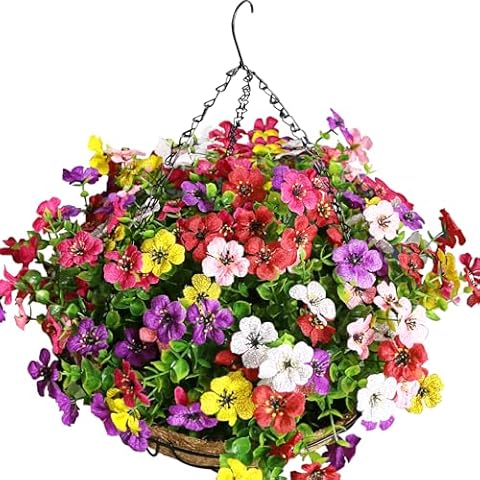 LARDUX 12 Inch Artificial Hanging Basket Flowers Cover