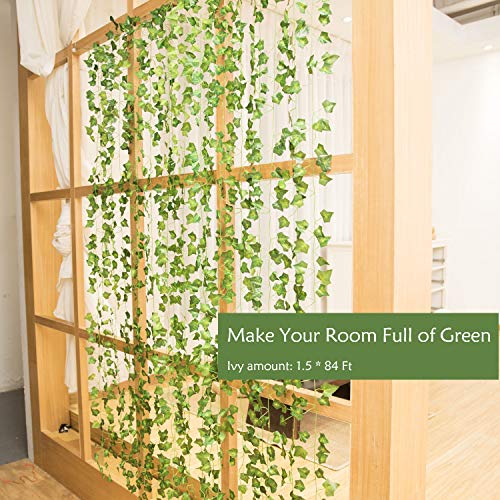 Naidiler 84 Ft 12 Strands Fake Ivy Leaves Artificial Ivy Garland Greenery Decor Faux Green Hanging Plant Vine For Wall Party Wedding Room Home Kitchen Indoor & Outdoor Decoration #TOP5